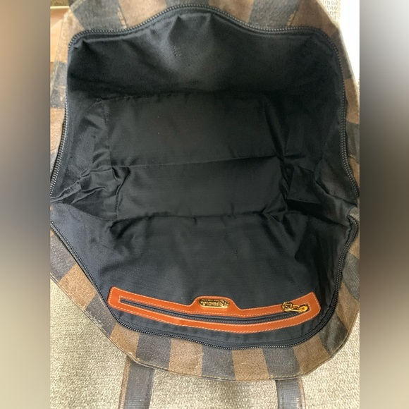 ✨ FENDI Pequin Vintage Coated Nylon Canvas and Pecan Leather Handled Tote Bag - Picture 14 of 16